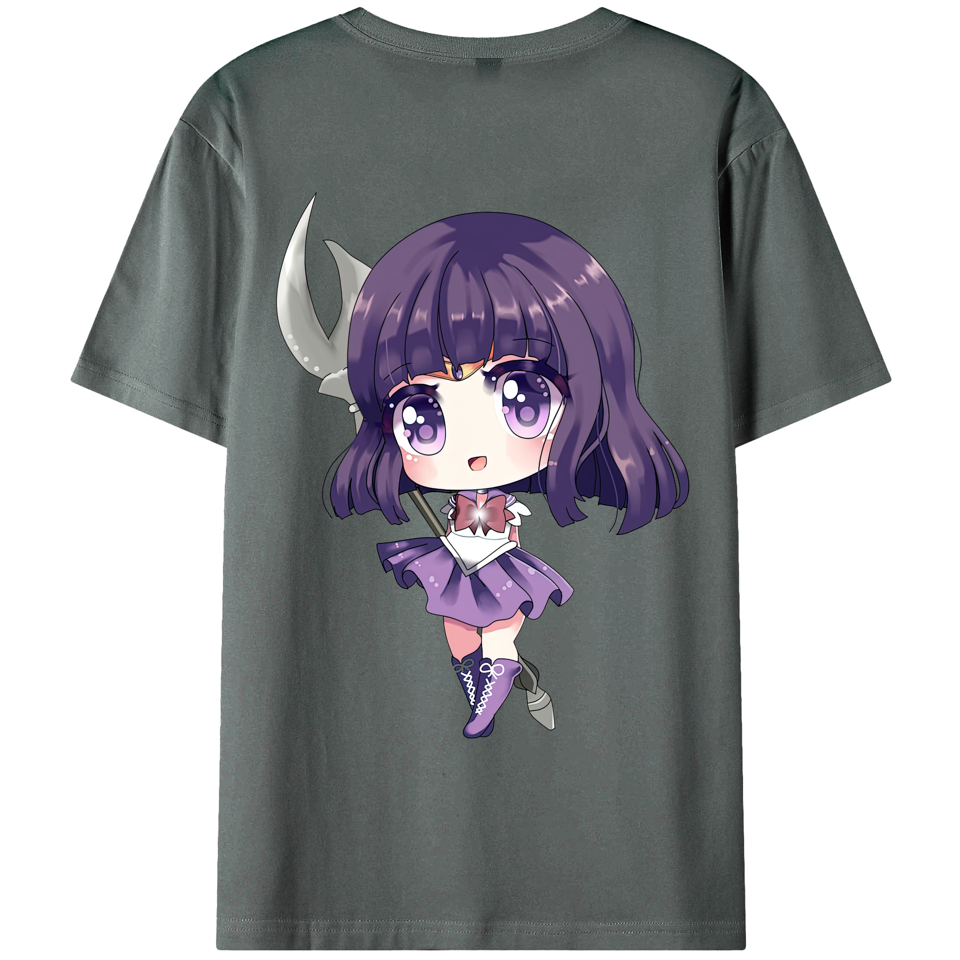 （画像用） 美少女戦士セーラームーン 土萠ほたる Sailor Moon Tomoe Hotaru （セーラーサターン；Sailor Saturn） 綿100％ メンズ半袖Tシャツ（バックプリント） 通気性